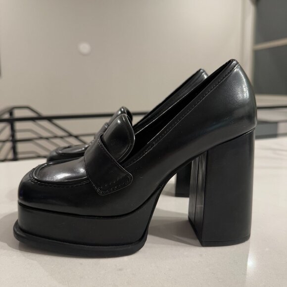 H&M Black Leather Platform Heeled Loafers - Picture 7 of 11